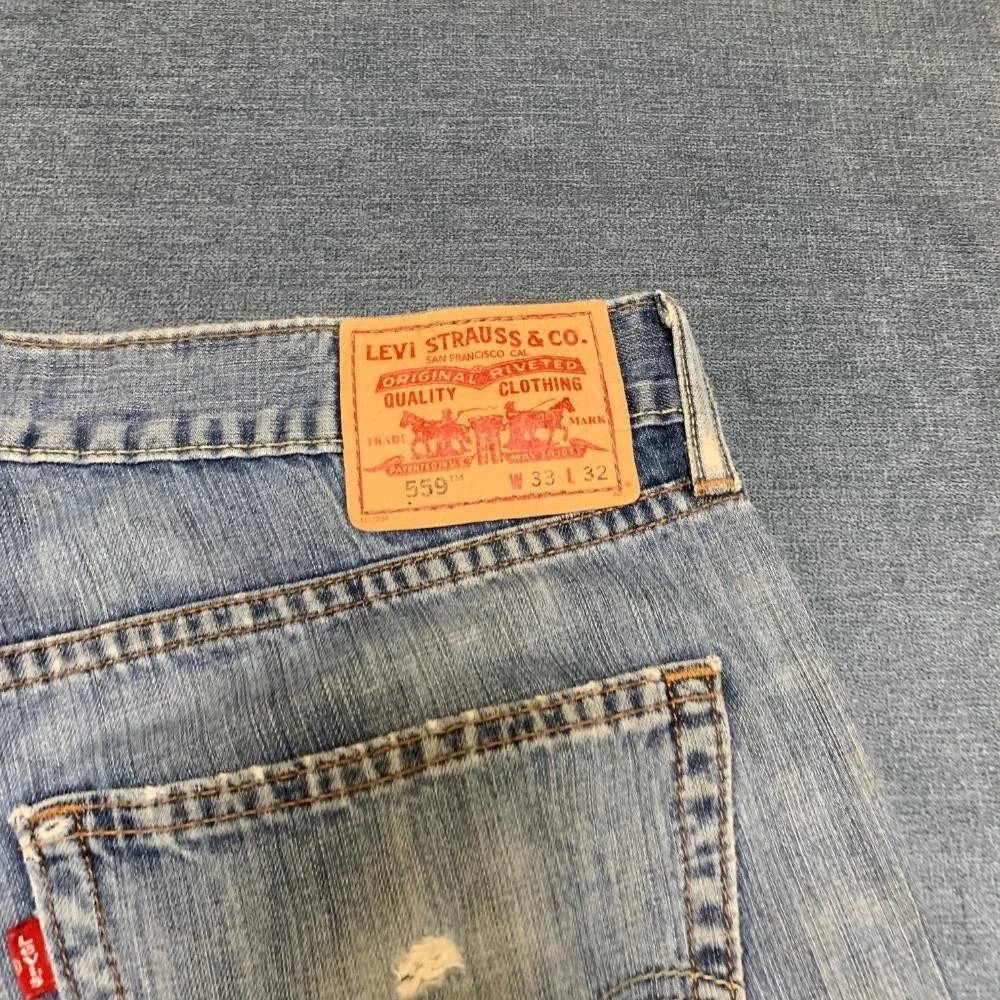 Levi's 559 Jeans Men 33x32 Blue Denim Cotton Relaxed Fit Straight Leg Distressed